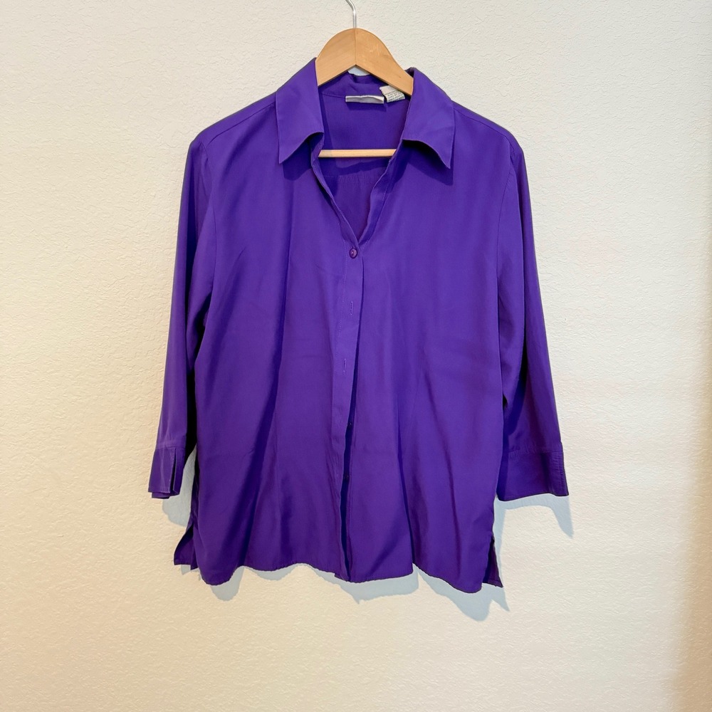 Joanna Button Down Blouse Womens XL Purple 3/4 Sleeve Rayon Blend Top